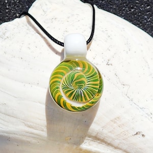 Spiral Glass Pendant Necklace – Yellow & Green Swirl – Handmade Blown Glass Jewelry – Heady Pendant – Funky Gift – Trippy Glass Necklace