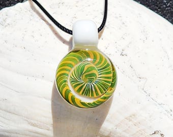Spiral Glass Pendant Necklace – Yellow & Green Swirl