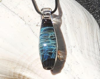 Statement Glass Pendant with Pure Silver and Dark Blue Glass – Handmade Jewelry