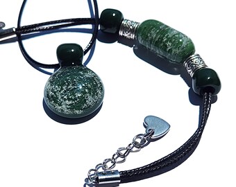 Forest Green Cremation Jewelry Set for Pet Ashes – Memorial Necklace and Bracelet