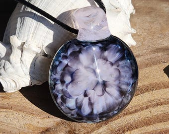 Blown Glass Pendant Necklace - Handmade Pink Glass Jewelry. Trippy Heady Glass Pendant. Birthday Gift for Her. Unique Floral Jewelry