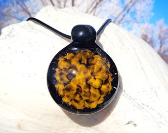 Handmade Glass Pendant Necklace • Bold Spiral Design in Yellow and Black • Blown Glass Jewelry • Unique Artisan Pendant