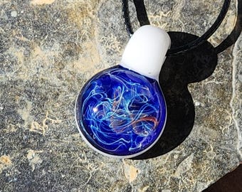 Small Blue Galaxy Pendant Necklace - Handmade Silver & Gold Fumed Glass Jewelry Gift for Her, Heady Glass Pendant