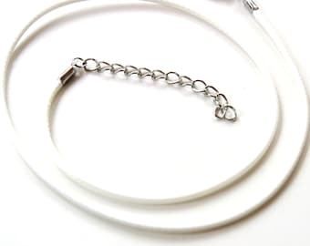 White Waxed Cotton Necklace Cord with Lobster Claw Clasp for DIY Jewelry Making, 17 Inches long and 2 mm thick. White Color Necklace Cord