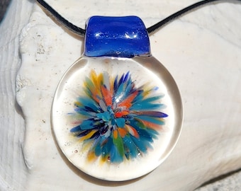 Glass pendant, Trippy glass pendant - Heady glass pendant necklace, Splash of Color, Glass Blown glass pendant, Handmade jewelry, Gift