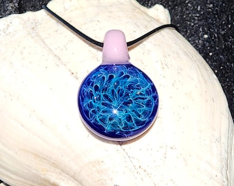 Heady Glass Pendant Necklace with Silver Fuming – Pink Loop, Blown Glass Necklace, Handmade, Unique Jewelry Gift for Her