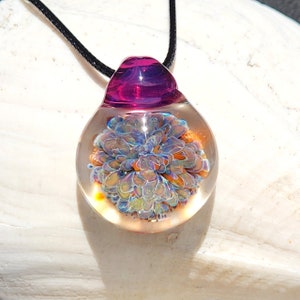 Blown glass pendant necklace. Splash with Purple Trippy glass pendant. Gift for her. Gift for him. Small Heady glass pendant. Birthday gift