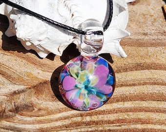 Handmade Glass Pendant – Small Purple Bloom