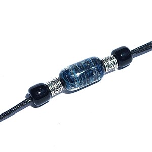 Custom-sized bracelet with black ashes-infused bead, two handmade matching beads and metal accents. Handmade to order by DragonFire Glass