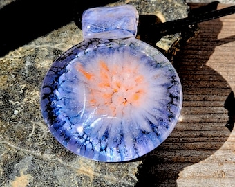 Blue Pink Orange Trippy glass pendant - Handmade Jewelry, Colorful and Unique Pendant Necklace Birthday gift