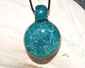 Turquoise Heady Glass Pendant Necklace • Handmade Silver Fumed Glass Jewelry • Unique Blown Glass Necklace
