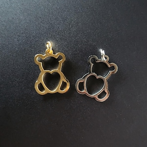 Stainless Steel Teddy Bear Charm – Gold or Silver Bracelet Charm, Necklace Bag Purse Phone Charm, Jewelry Making