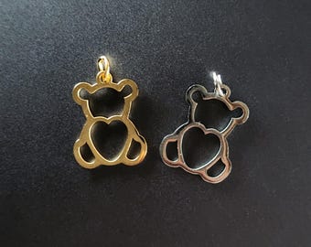 Stainless Steel Teddy Bear Charm – Gold or Silver Bracelet Charm, Necklace Bag Purse Phone Charm, Jewelry Making