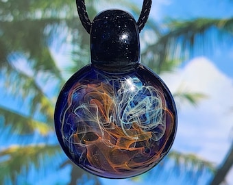 Gold & Silver Fumed Glass Pendant – Deep Blue Handmade Jewelry Necklace