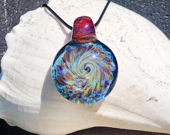 Handmade Multicolor Swirl Glass Pendant Necklace - Trippy Glass Pendant