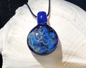 Handmade Heady Glass Pendant Necklace - Trippy Blown Glass Pendant with Pure Silver and Pure Gold Fumed Design