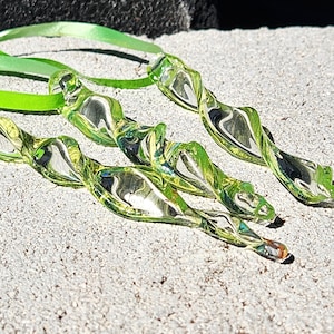 Lime Green Spiral Glass Suncatchers: Handmade Garden Art, Set of 3