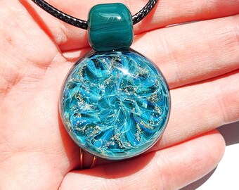 Cremation Jewelry, Turquoise, Handmade Glass Cremation Galaxy Necklace , Pet Loss, Cremation Jewelry For Men, Ashes Jewelry