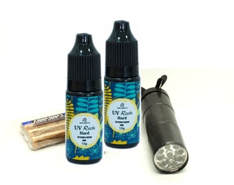 Beginner Uv Resin Set - UV resin and uv flashlight - 2 10g clear hard UV resin, uv flashlight for resin, resin craft supplies, uv resin