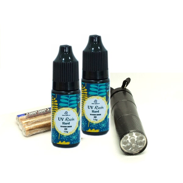 Beginner Uv Resin Set - UV resin and uv flashlight - 2 10g clear hard UV resin, uv flashlight for resin, resin craft supplies, uv resin