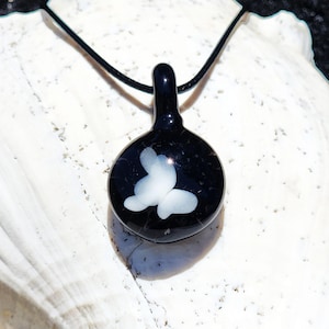 Small Black and White Glass Pendant - Handmade Blown Glass Necklace, Trippy Jewelry Gift, Funky Statement Necklace, USA Heady Glass Necklace