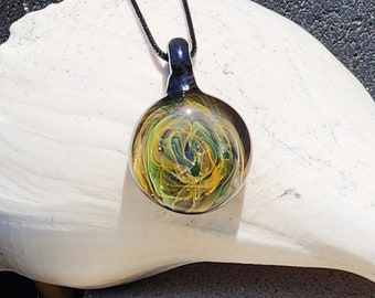 Blown Glass Galaxy Pendant Necklace with Gold and Silver Fuming