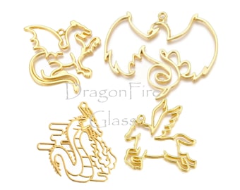 Resin Jewelry Kit, Open Back Bezels, Unicorn and Dragon, Gold Color, Hollow Out Pendants, Blank For Jewelry Making, resin supplies beginner