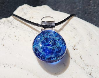 Handmade Glass Pendant Necklace, Starlit Sky Silver-Fumed Design, Galaxy Glass Jewelry, Small Artisan Necklace