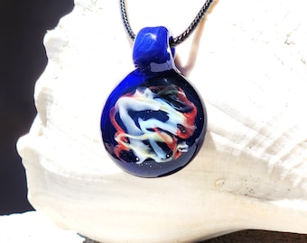 Heady glass pendant necklace, Galaxy blown glass jewelry, Trippy glass pendant, Gift for him, Gift for her, Birthday gift, Anniversary gift