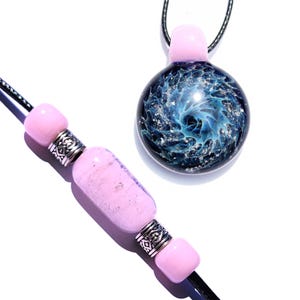 Pink Cremation Jewelry Set with ashes-infused pendant and matching bracelet. Made to order by DragonFire Glass