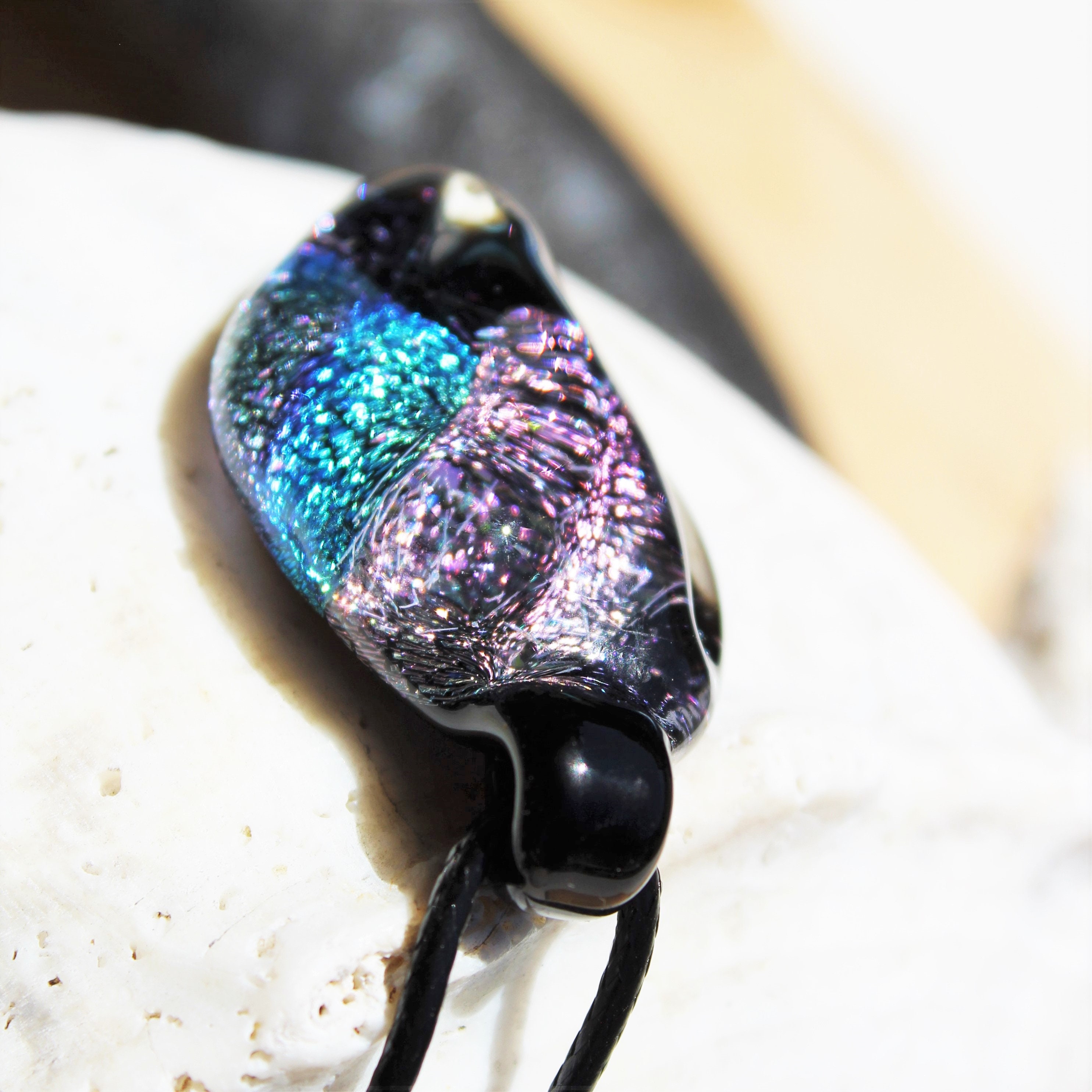 Download Gift for her. Heady glass pendant necklace, Anniversary gift. Dichroic, glass bead. Trippy glass ...