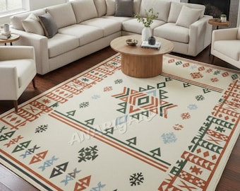 Handwoven Kilim Rug | Southwestern Geometric Flatweave Area Rug | Boho Tribal Wool Carpet | 6x9