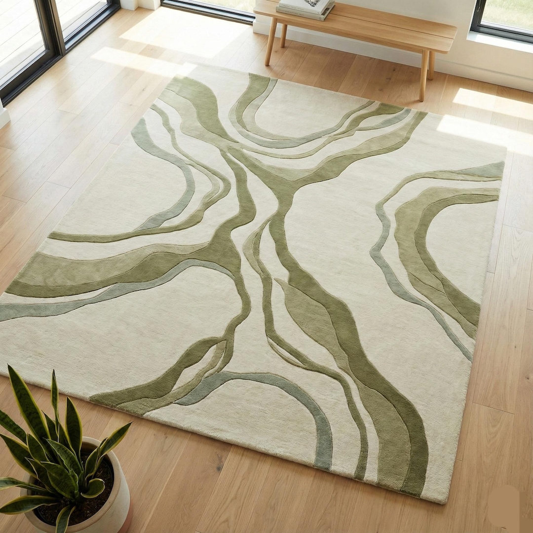 River Rugs Hand-tufted Organic River Flow Rug | Modern Abstract Area Rug Ivory ...
