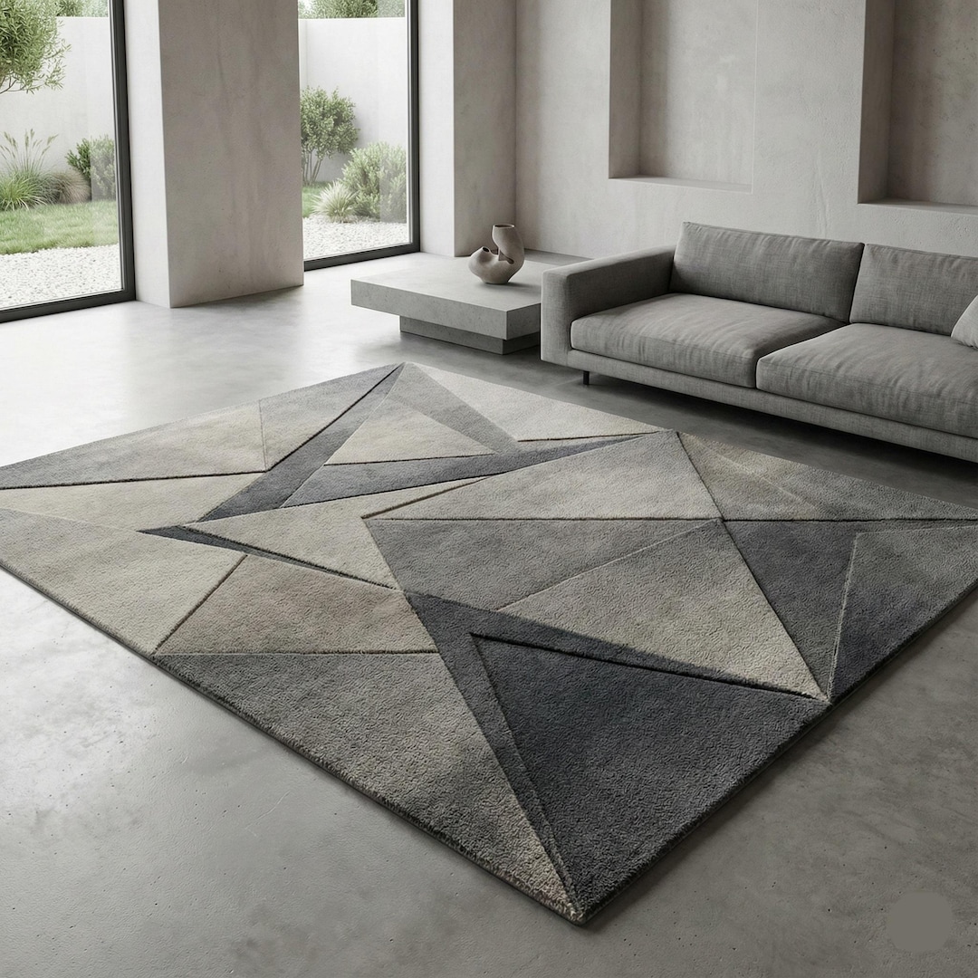 Hand-tufted Modern Geometric Rug | Abstract Triangle Faceted Design in ...
