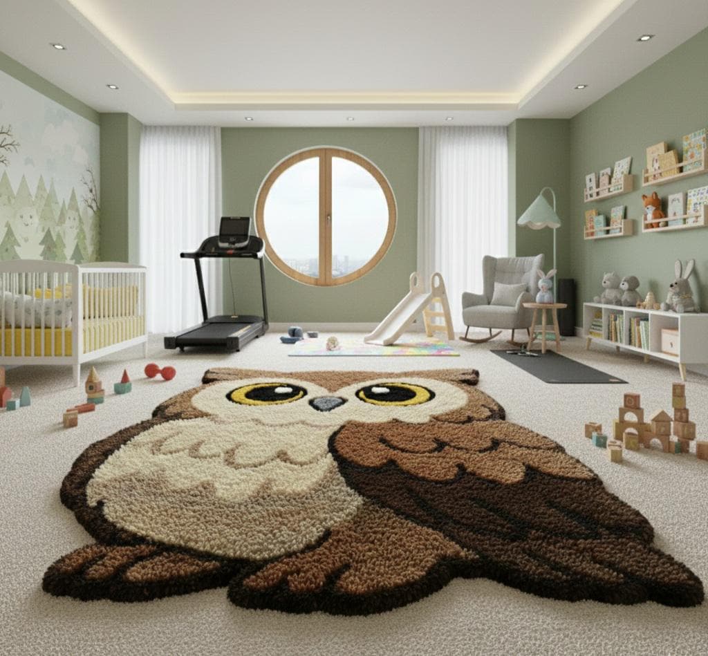 Owl Wall Rug | Hand-Tufted Animal Wall Hanging in 100% New Zealand Wool | 3x5