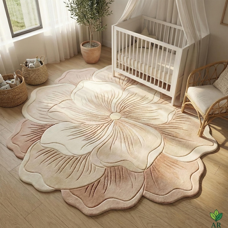 Hand-tufted Wool Flower Rug | Sculpted Floral Design, 6x6 - Etsy