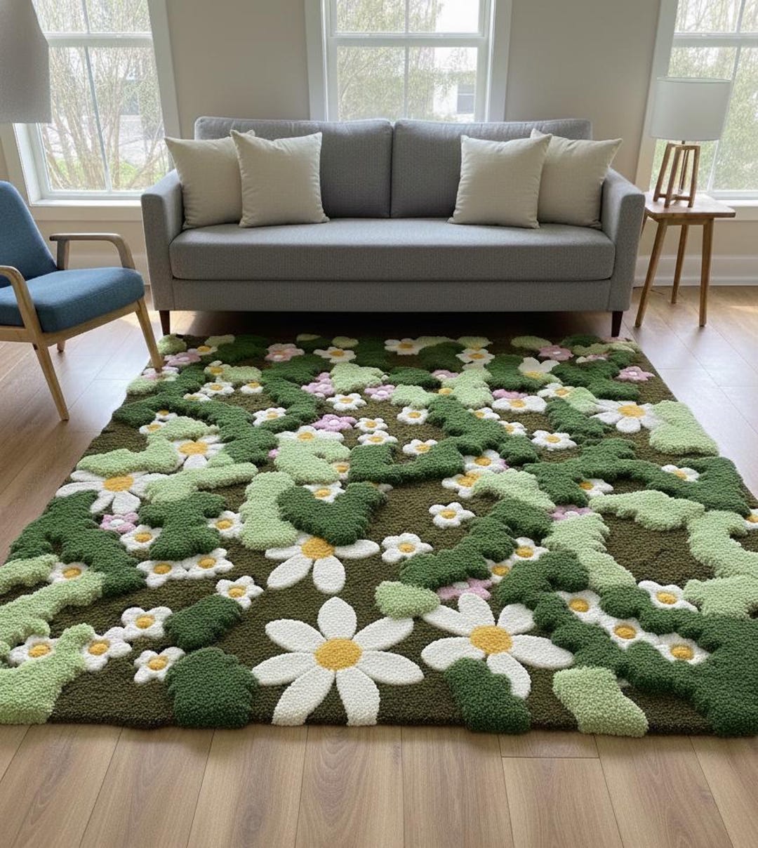 Hand-tufted Wool Daisy Rug | 3D Floral Meadow Carpet, 8x10 - Etsy