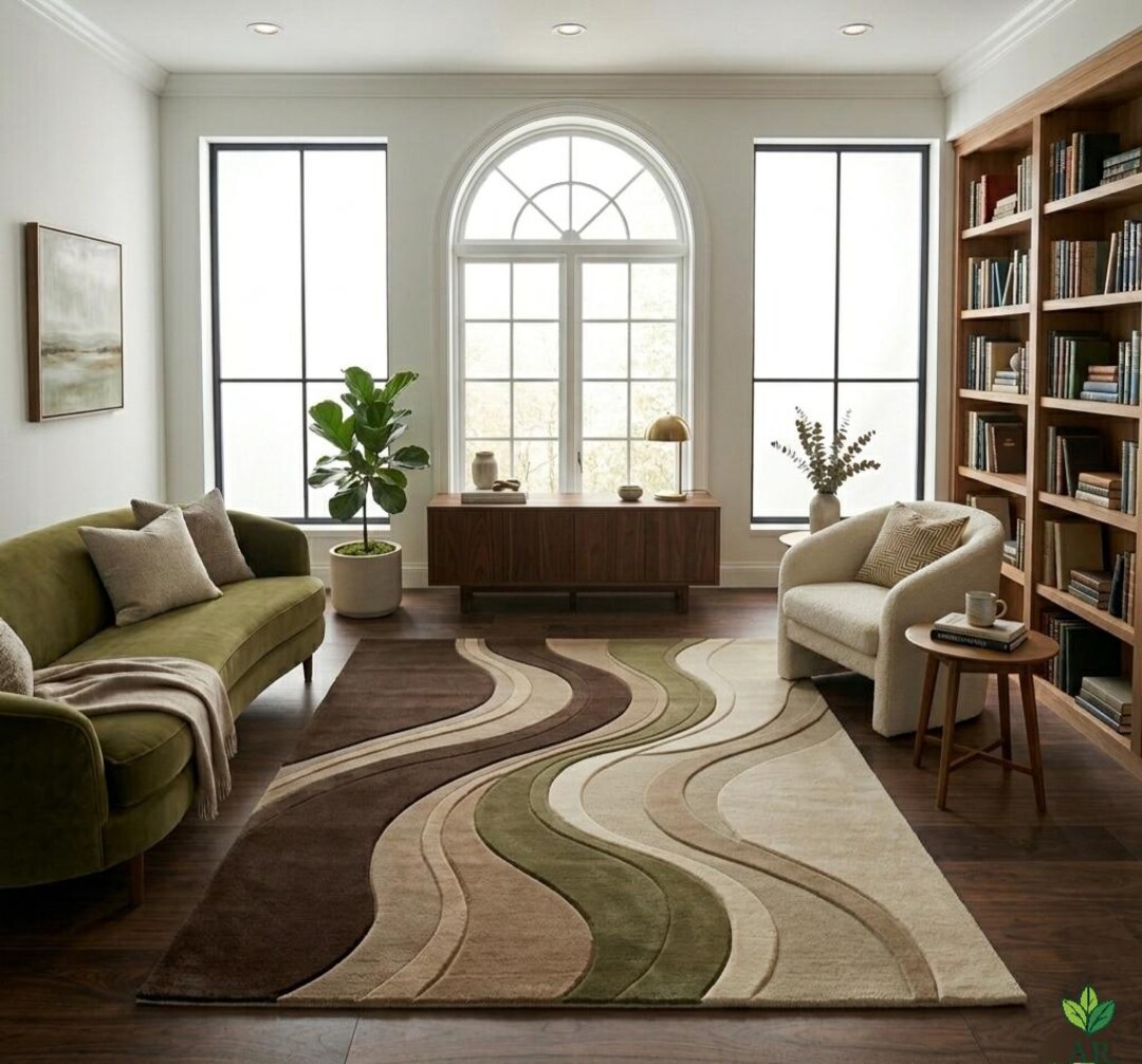 Abstract Wave Hand Tufted Area Rug | Neutral Modern Curve Carpet in 100 ...