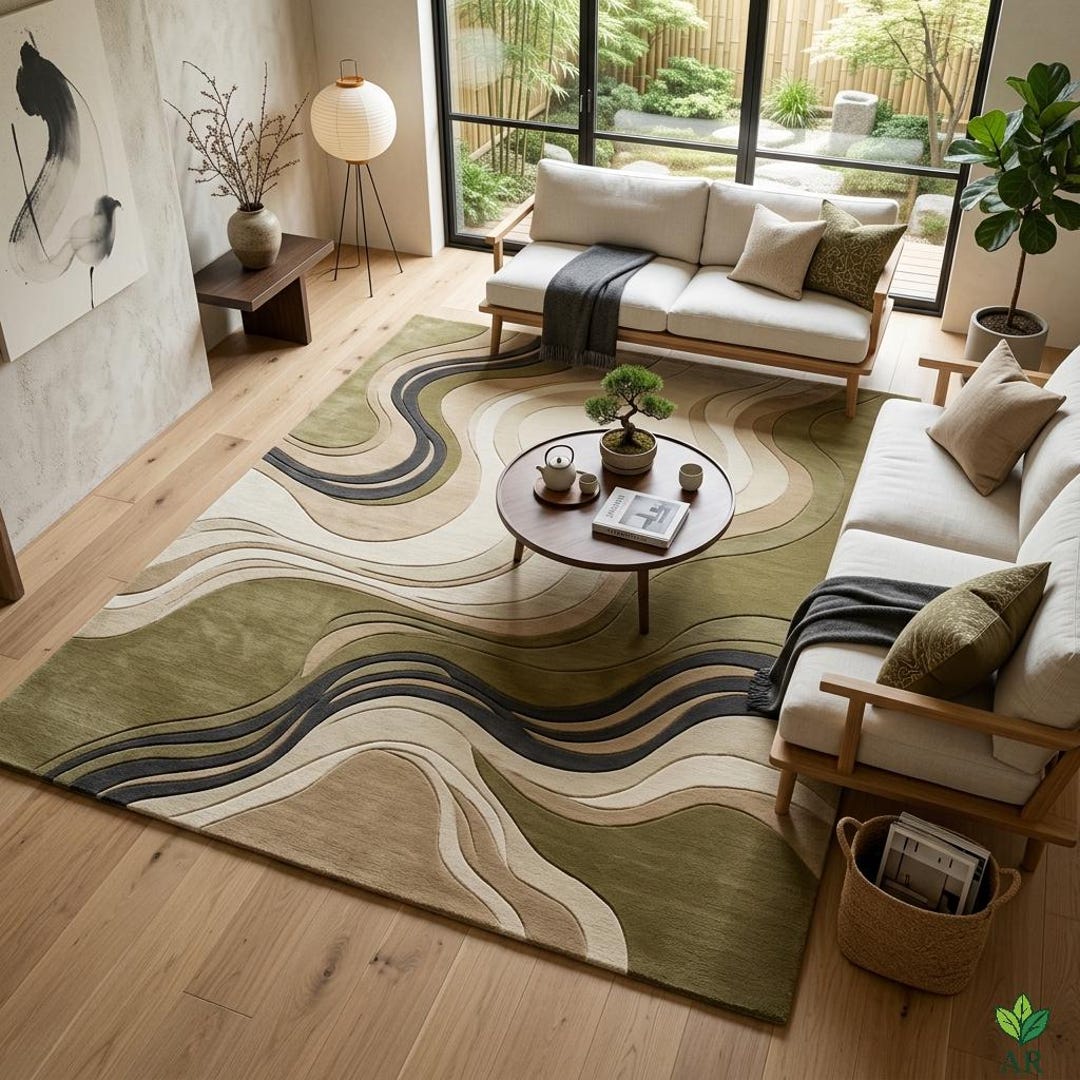 Tgc Rug Abstract Zen Wave Hand Tufted Area Rug | Japandi Modern Organic Carpet ...