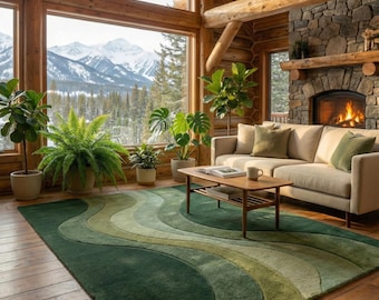 Hand-Tufted Organic Wave Wool Rug | Modern Green Nature Inspired Area Rug | Flowing Carpet | 8x10