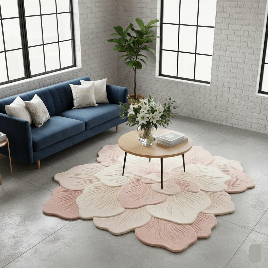 Blush Floral Hand-tufted Wool Rug | Soft Petal Flower Shape Area Rug ...