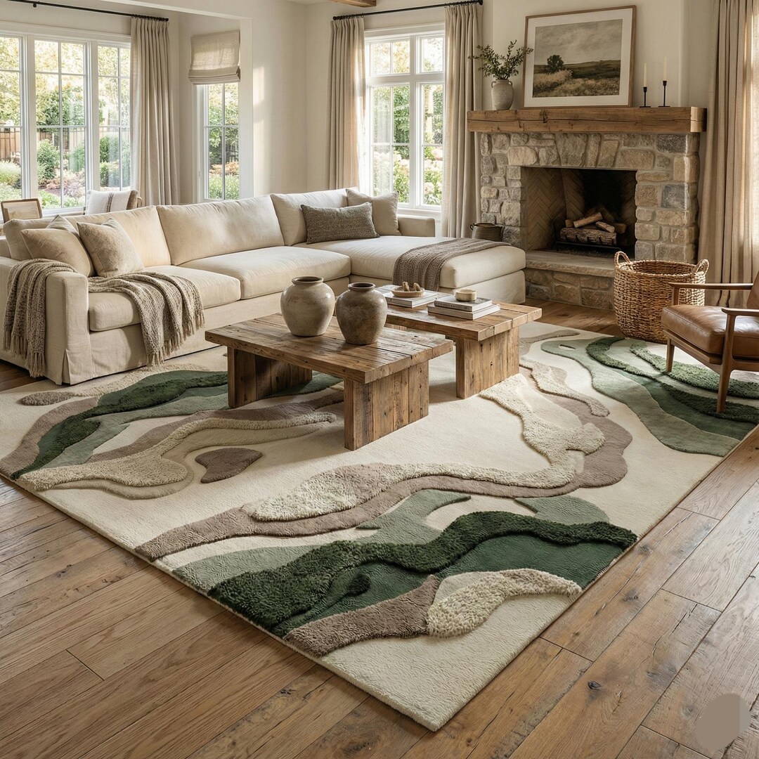 Hand-tufted Organic Landscape Rug | Modern Abstract Area Rug in 100% ...