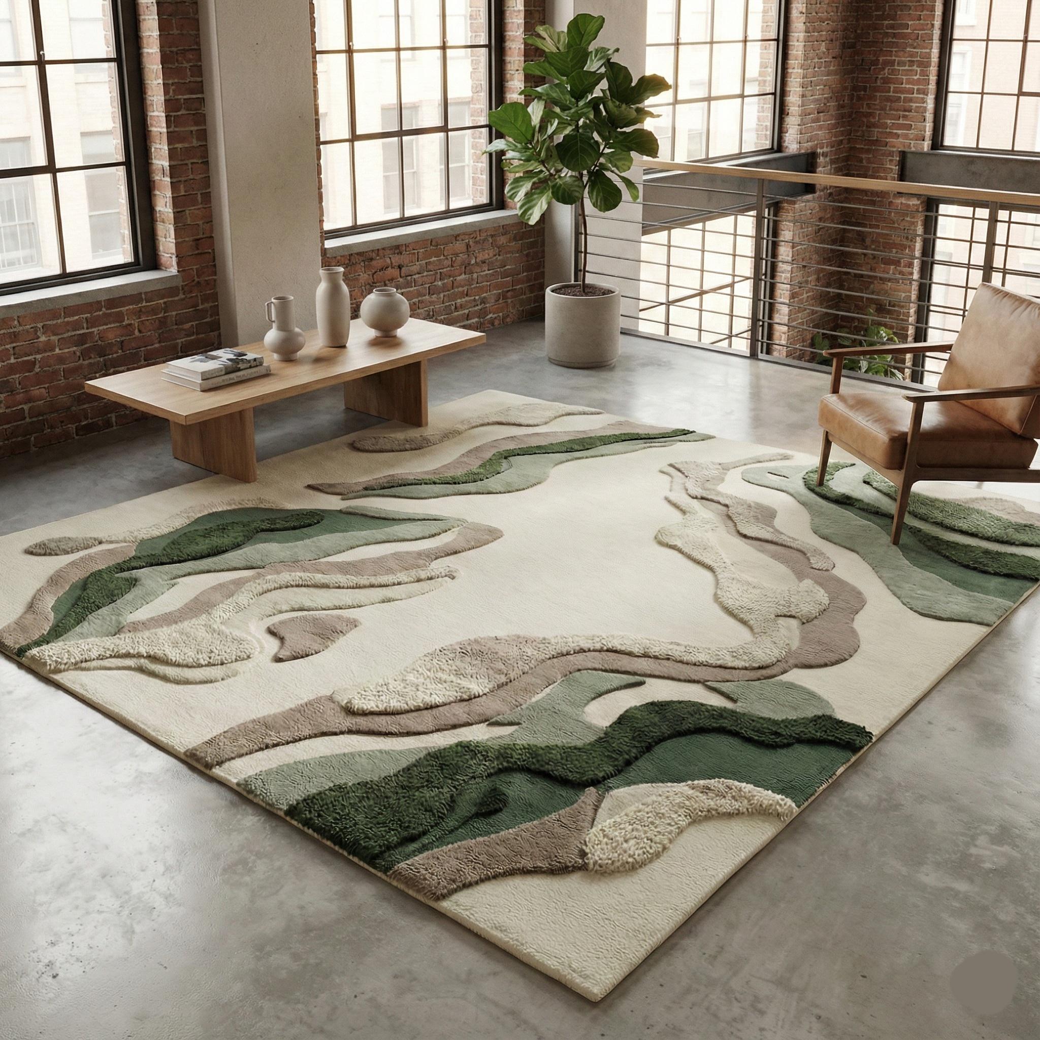 Landscape Rug Tuft Hand-tufted Organic Landscape Rug | Modern Abstract Area Rug in 100% ...