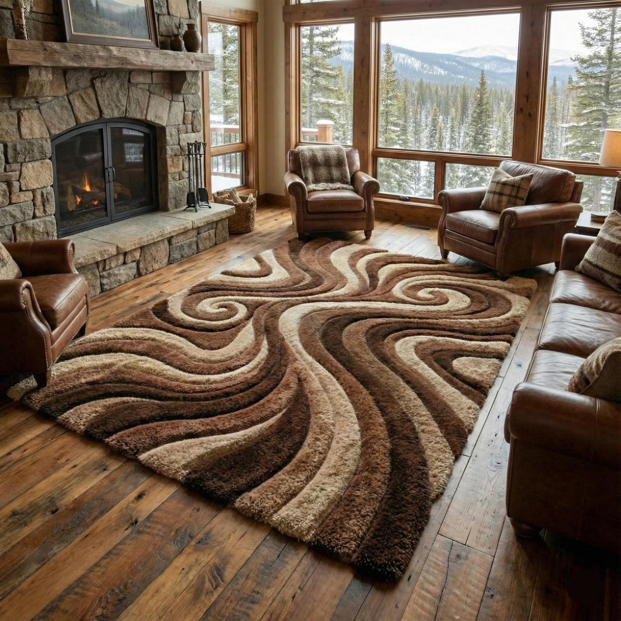 Hand-tufted Swirl Wave Wool Rug | Modern Abstract Curved Pattern Area ...