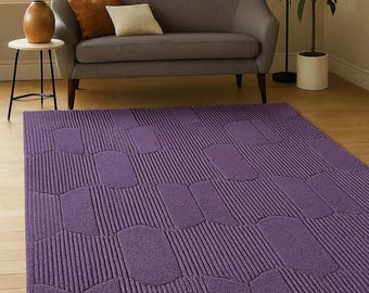 Hand-Tufted New Zealand Wool Rug: Plum Geometric Abstract, 8x10