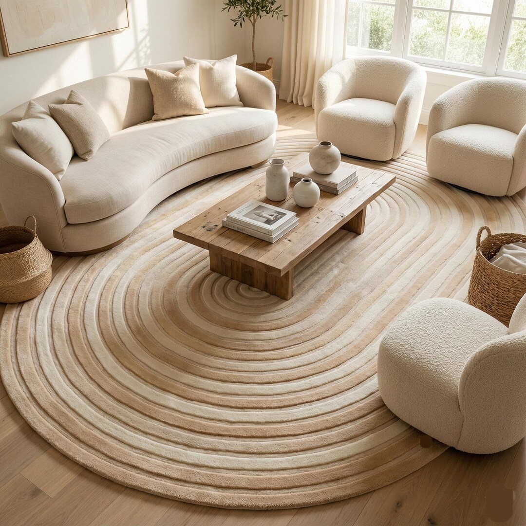 Okej Ripple Rug Hand-tufted Round Ripple Wool Rug | Modern Minimal Circular Area Rug ...