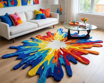 Color Splash Hand-Tufted Wool Rug | Abstract Irregular Art Rug | Multicolor Modern Statement Carpet | 5x8