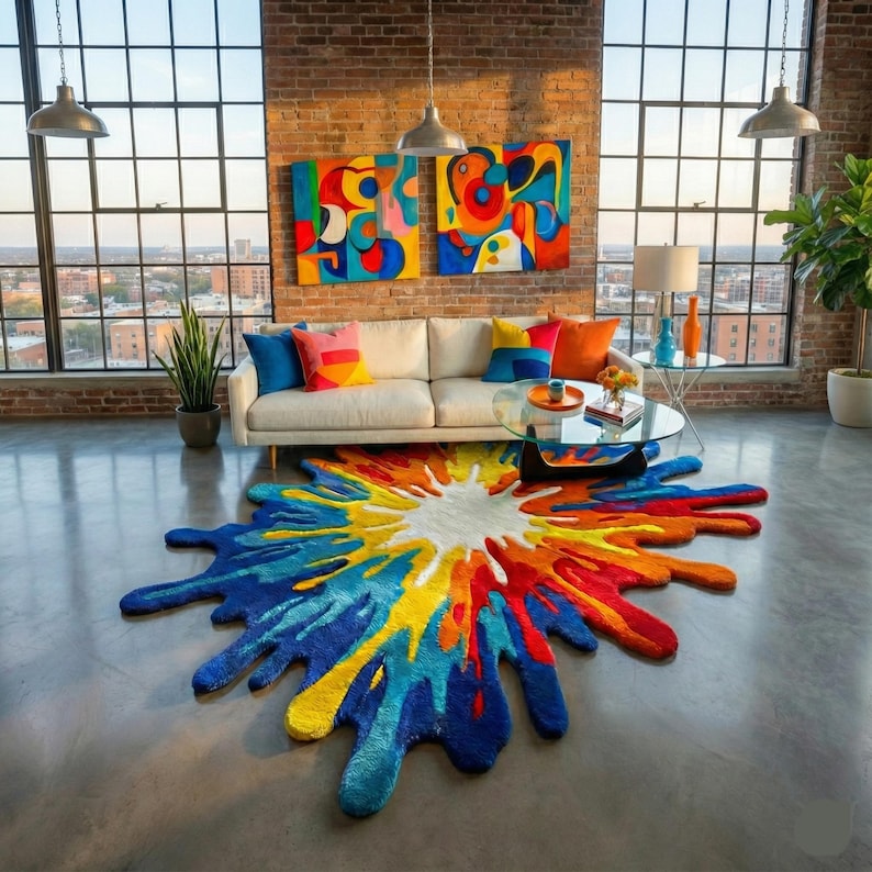 Color Splash Hand-tufted Wool Rug | Abstract Irregular Art Rug ...