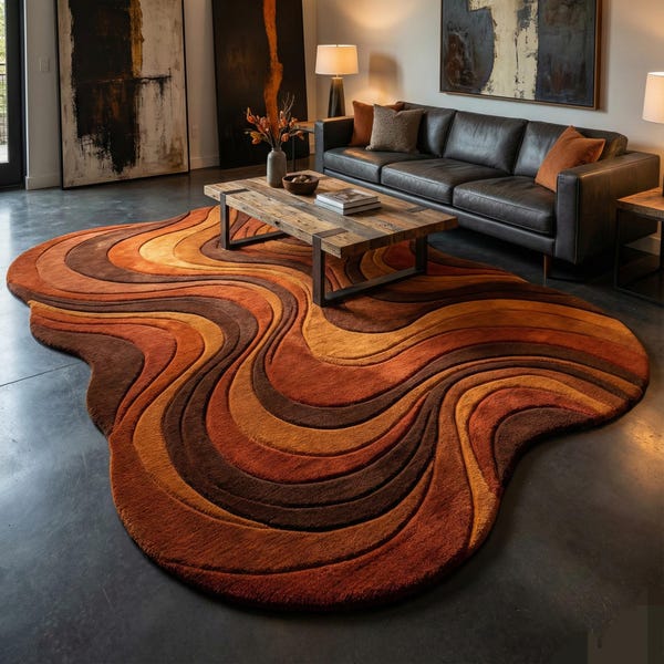 Earth Flow Hand-Tufted Wool Rug | Sculptural Wave Shape Area Rug | Terracotta, Rust & Amber 8x10