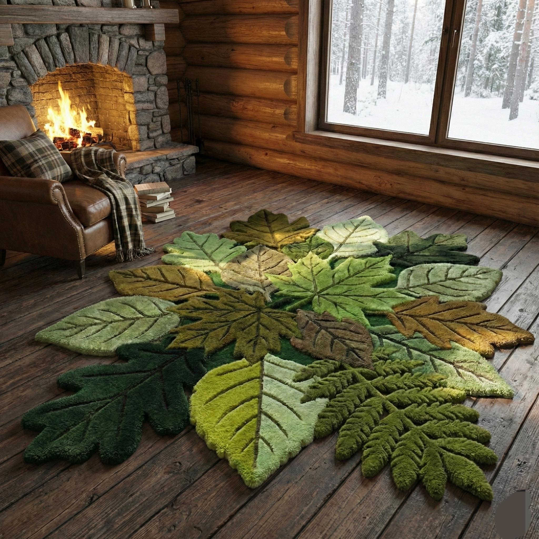 Leaf Rug Class Hand-tufted Botanical Leaf Emotion Rug | Nature-inspired Green Designer ...